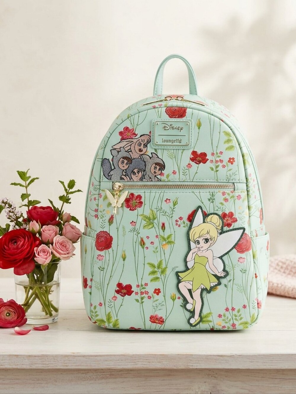 Disney x Loungefly Tinker Bell Mint Floral Mini Backpack